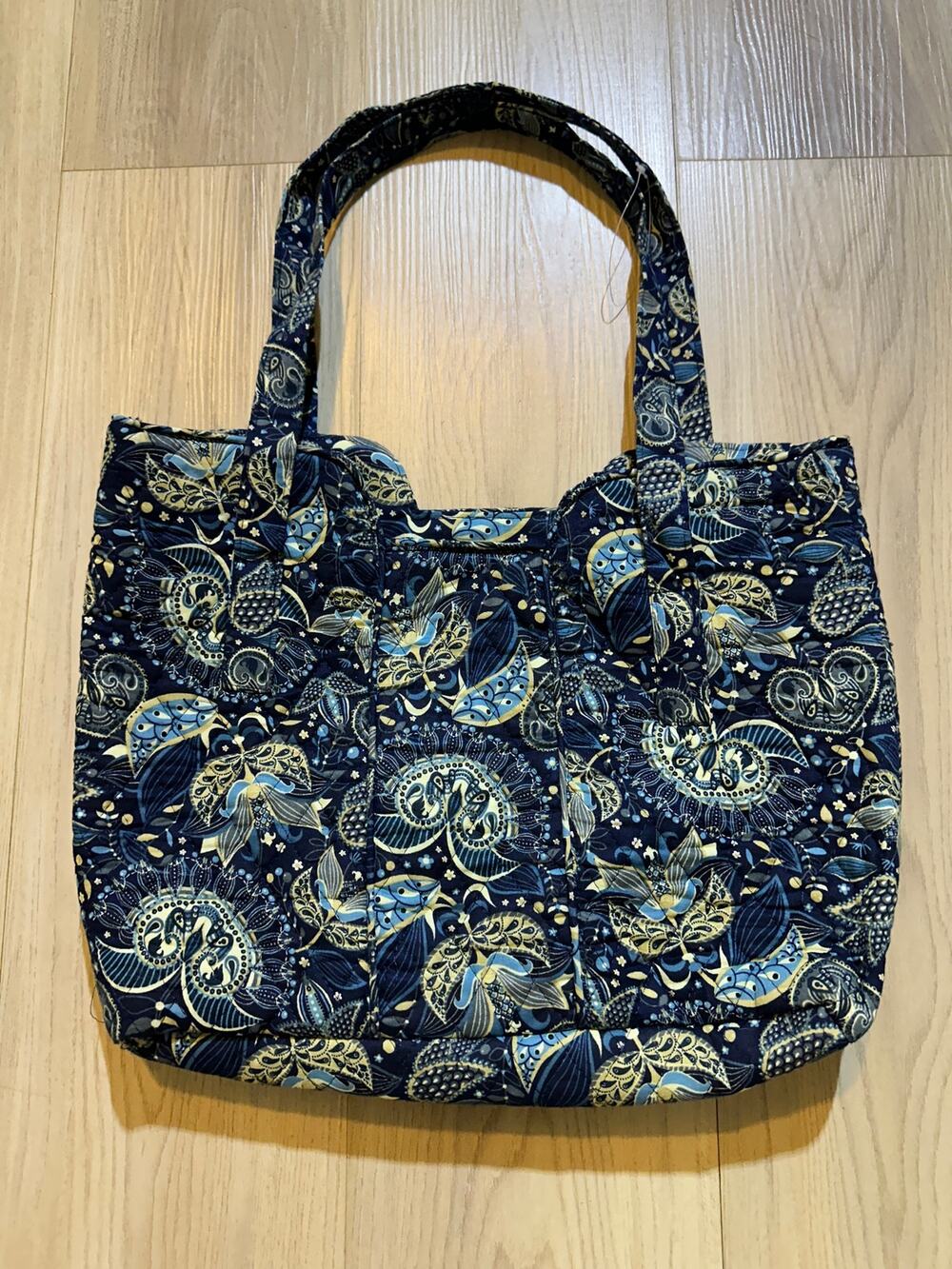 Vera Bradley Seaside Anchor Tote Bag Blue Yellow Paisley Quilted Cotton Handbag